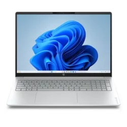 Vue de face directe d'un PC portable HP ouvert avec Windows 11 affiché.